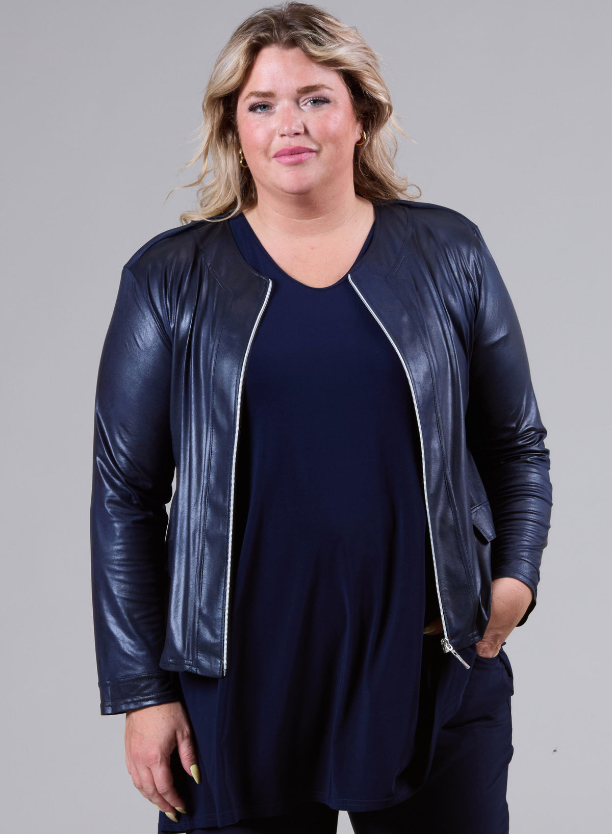 Magna Leather Look Jacket Navy