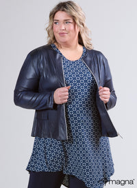 Magna leren jas in donker hemelsblauw