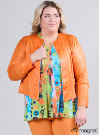 Magna leren look jas oranje