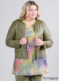 Magna leren jas in saliegroen