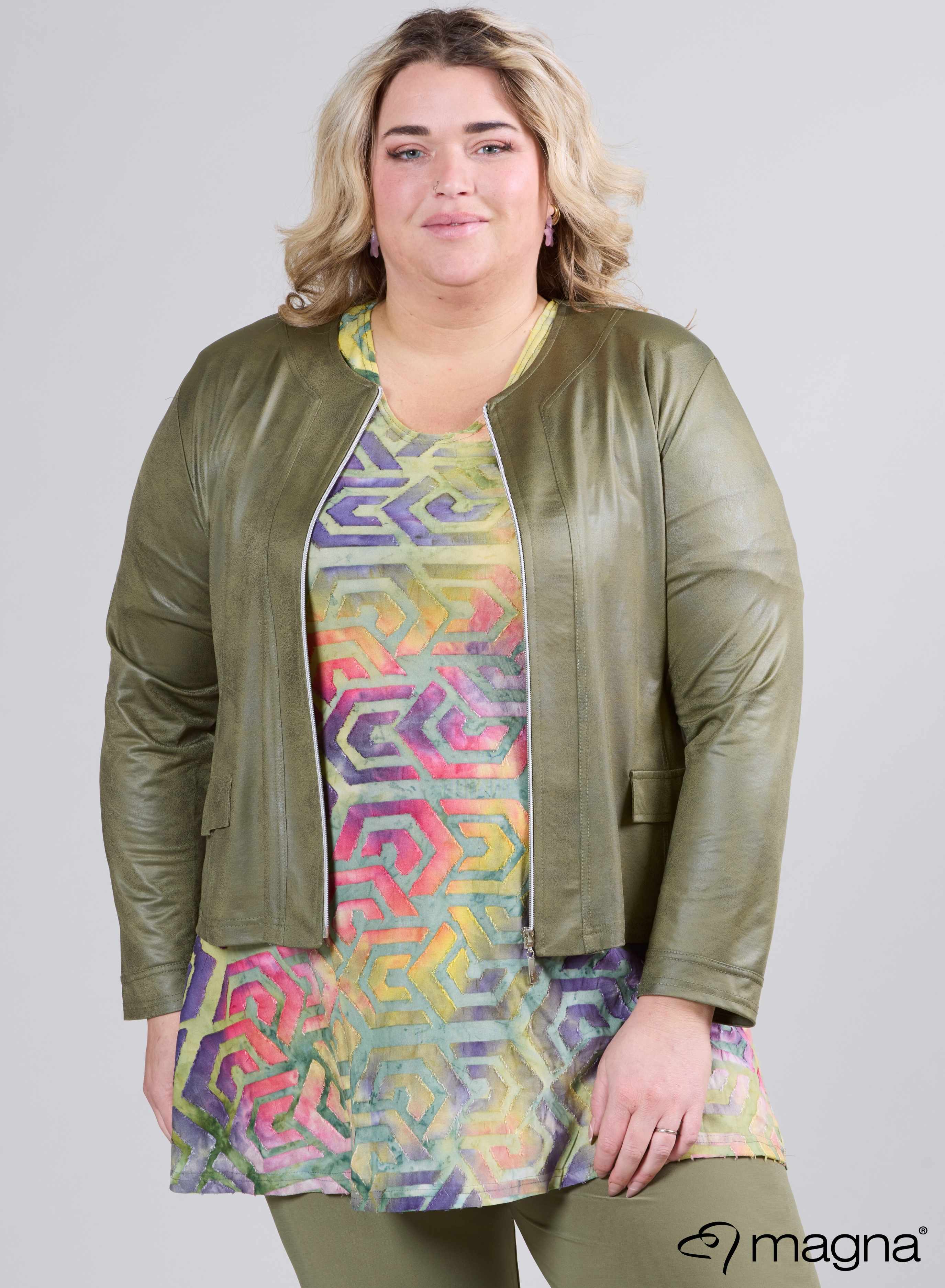 Magna Leather Look Jacket Sage Green