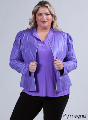 Magna – Puff-Schulter-Jacke in Lederoptik mit Reißverschluss in Lila