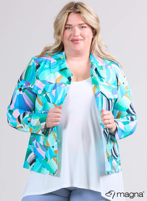 Magna – Dehnbare Baumwolljacke mit Knöpfen, Aqua-Regenbogenmuster