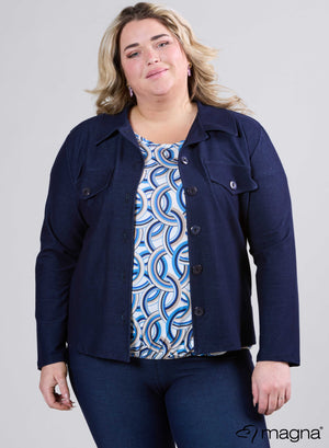 Magna Stretch Denim Button Jacket Dark Jeans Blue