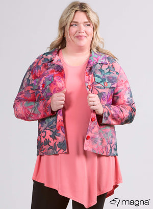 Magna Jacquard Mesh Button Jacke Herbstblätter Koralle