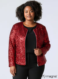 Magna Glitter Sequin Jacket Red