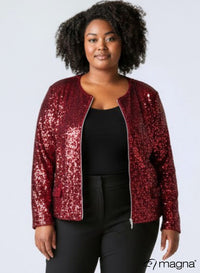 Magna Glitter Sequin Jacket Wine Red