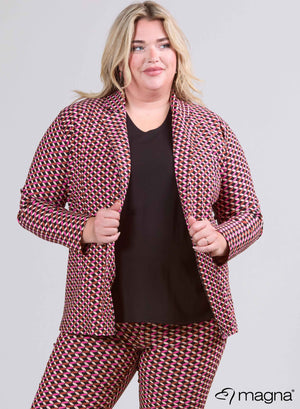 Magna stretchy Viscose Simple Blazer Magenta Wine Hexagon
