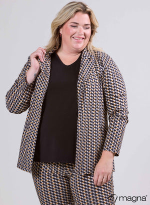 Magna  stretchy Viscose Simple Blazer Taupe Grey Hexagon