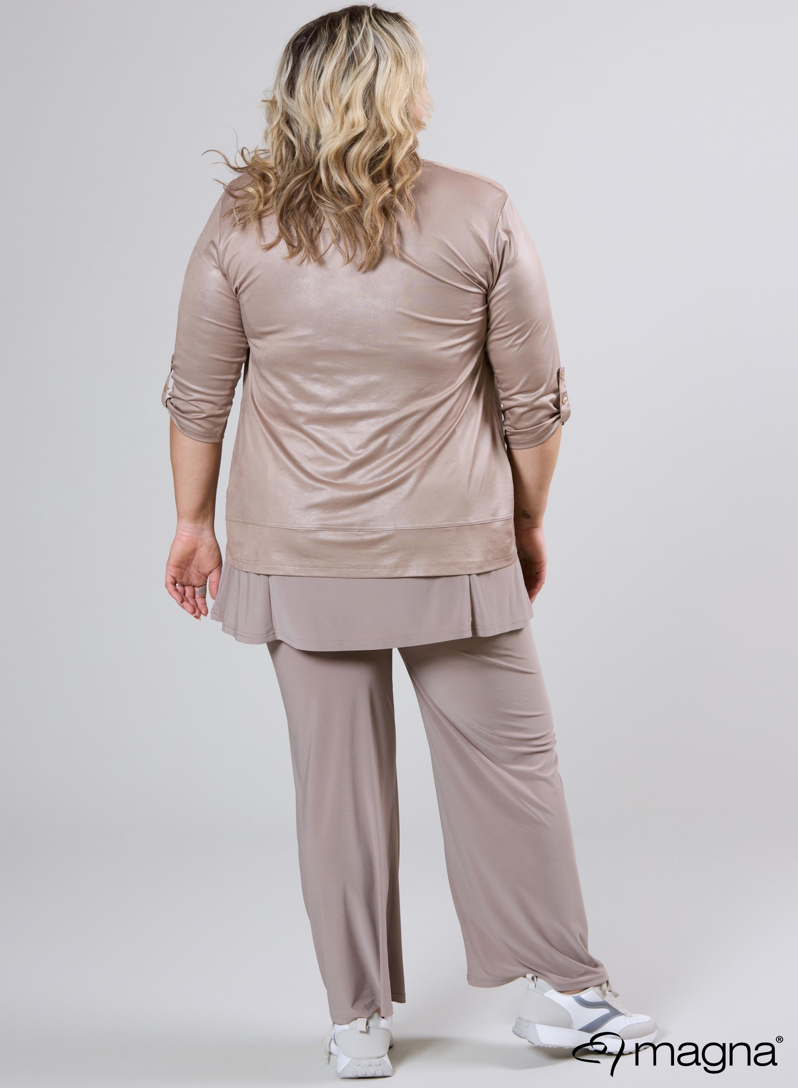 Magna Leather Look Flap Zip Jacket Sand