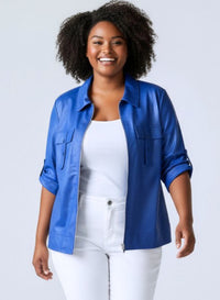 Magna Leather Look Flap Zip Jacket Dark Sky Blue