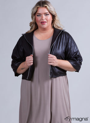 Magna Baggy Cropped Jacket in leerlook, zwart