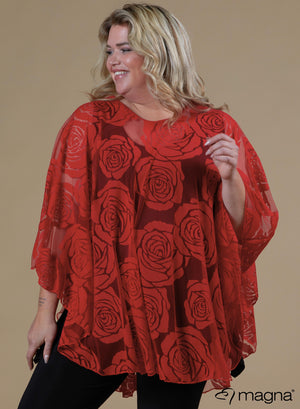 Magna Burnout Rosen Print Poncho Rot