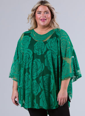 Magna Burnout Rosen Print Poncho Brasilien Grün