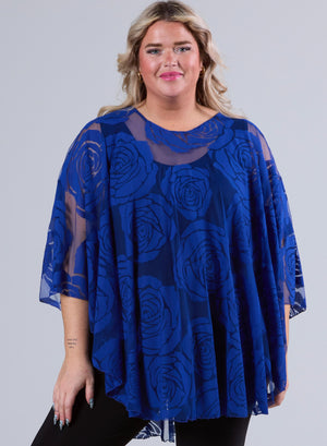 Magna Burnout Roses Print Poncho Königsblau