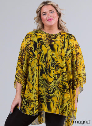 Magna Bedruckter Chiffon-Poncho Animal Gelb Schwarz