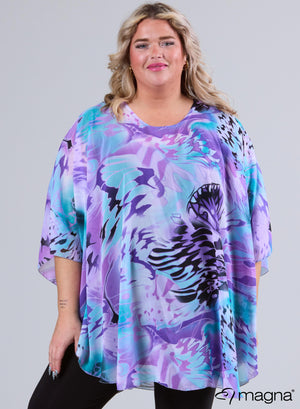 Magna Bedruckter Chiffon-Poncho, Aqua-Lila-Design