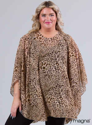 Magna Bedruckter Chiffon-Poncho Small Leo Taupe