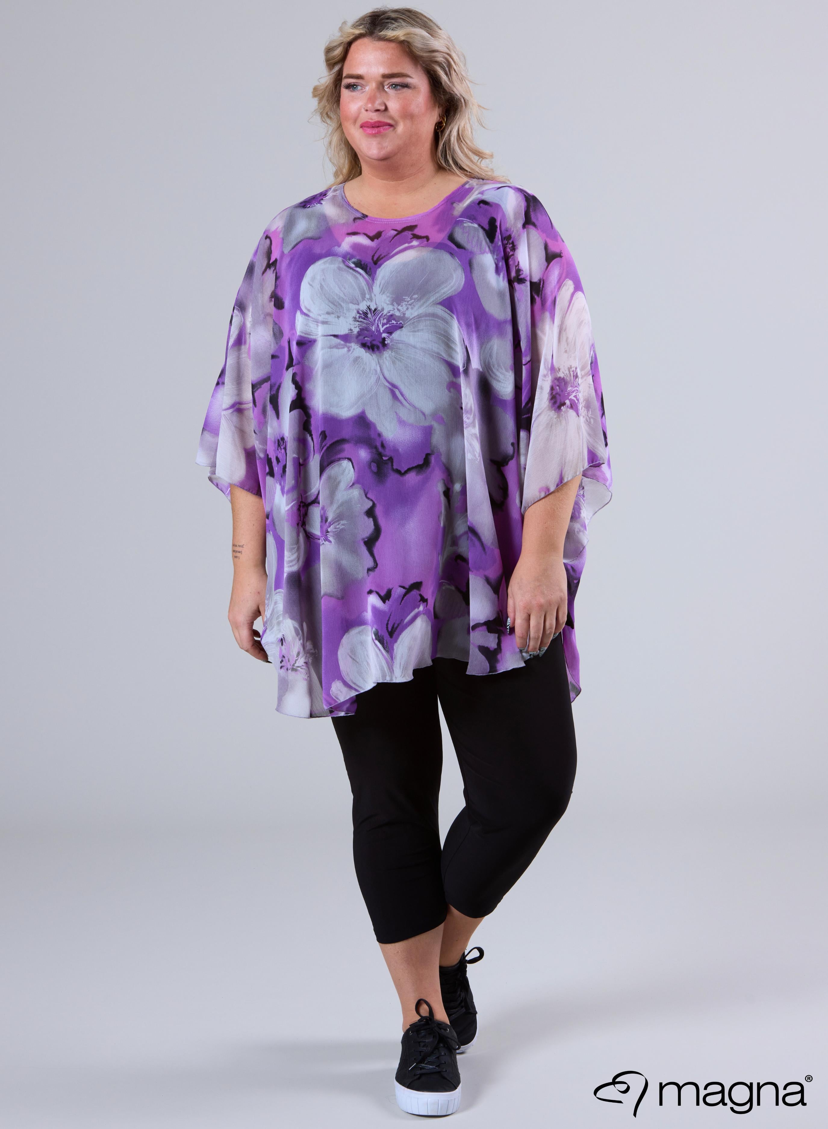 Magna Printed Chiffon Poncho Big Purple Flower