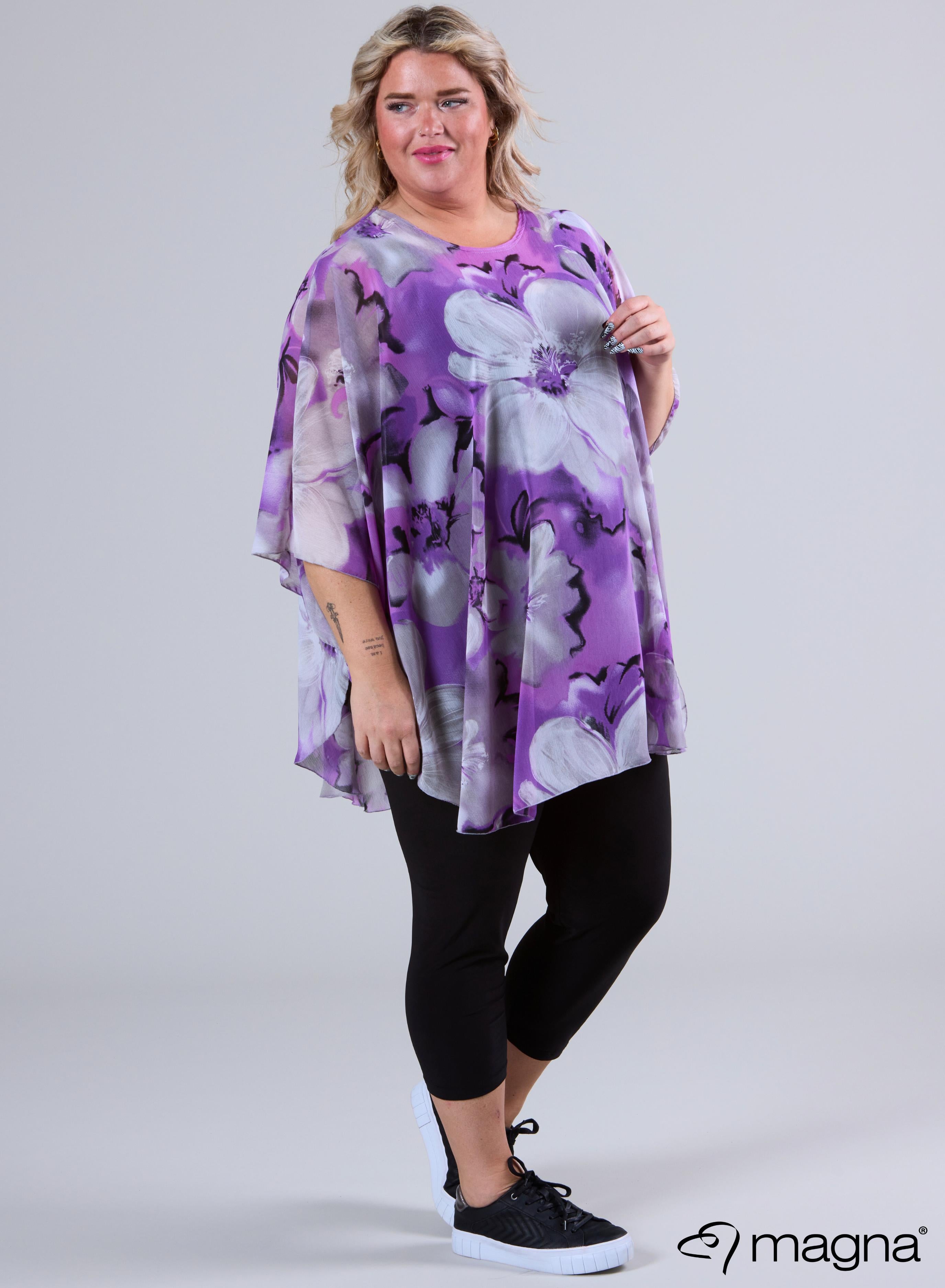 Magna Printed Chiffon Poncho Big Purple Flower