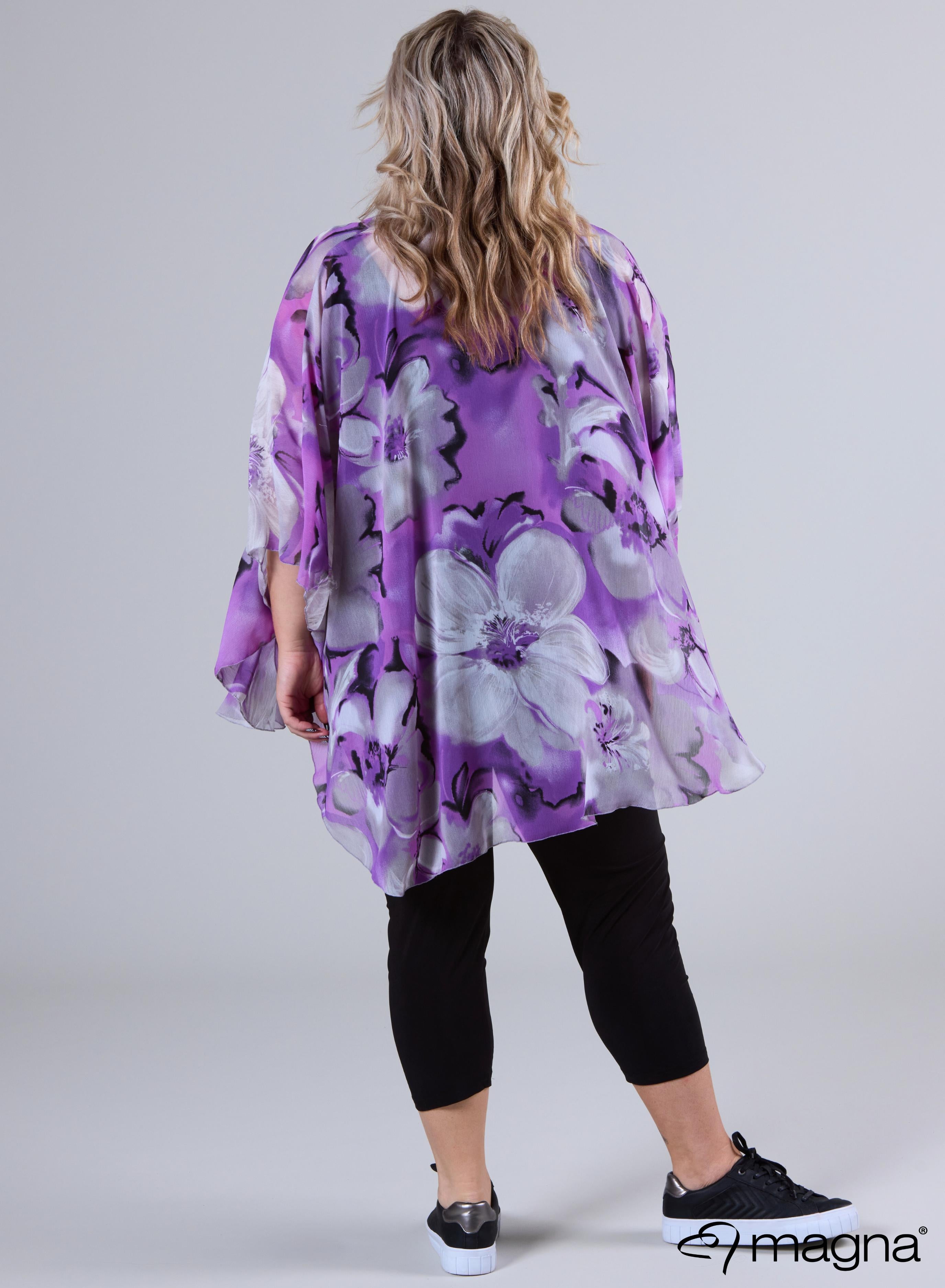 Magna Printed Chiffon Poncho Big Purple Flower
