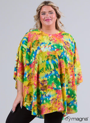 Magna Bedruckter Chiffon-Poncho Gelb Grün Art