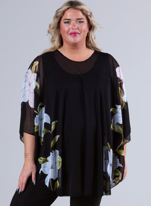 Magna Floral Chiffon Poncho Wit