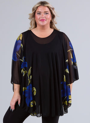 Magna Floral Chiffon Poncho Koningsblauw