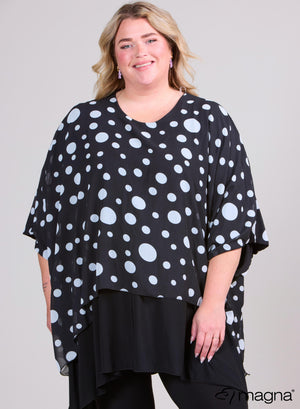 Magna Chiffon-Poncho mit Print, Einheitsgröße, doppellagig, große Punkte, schwarz-weiß