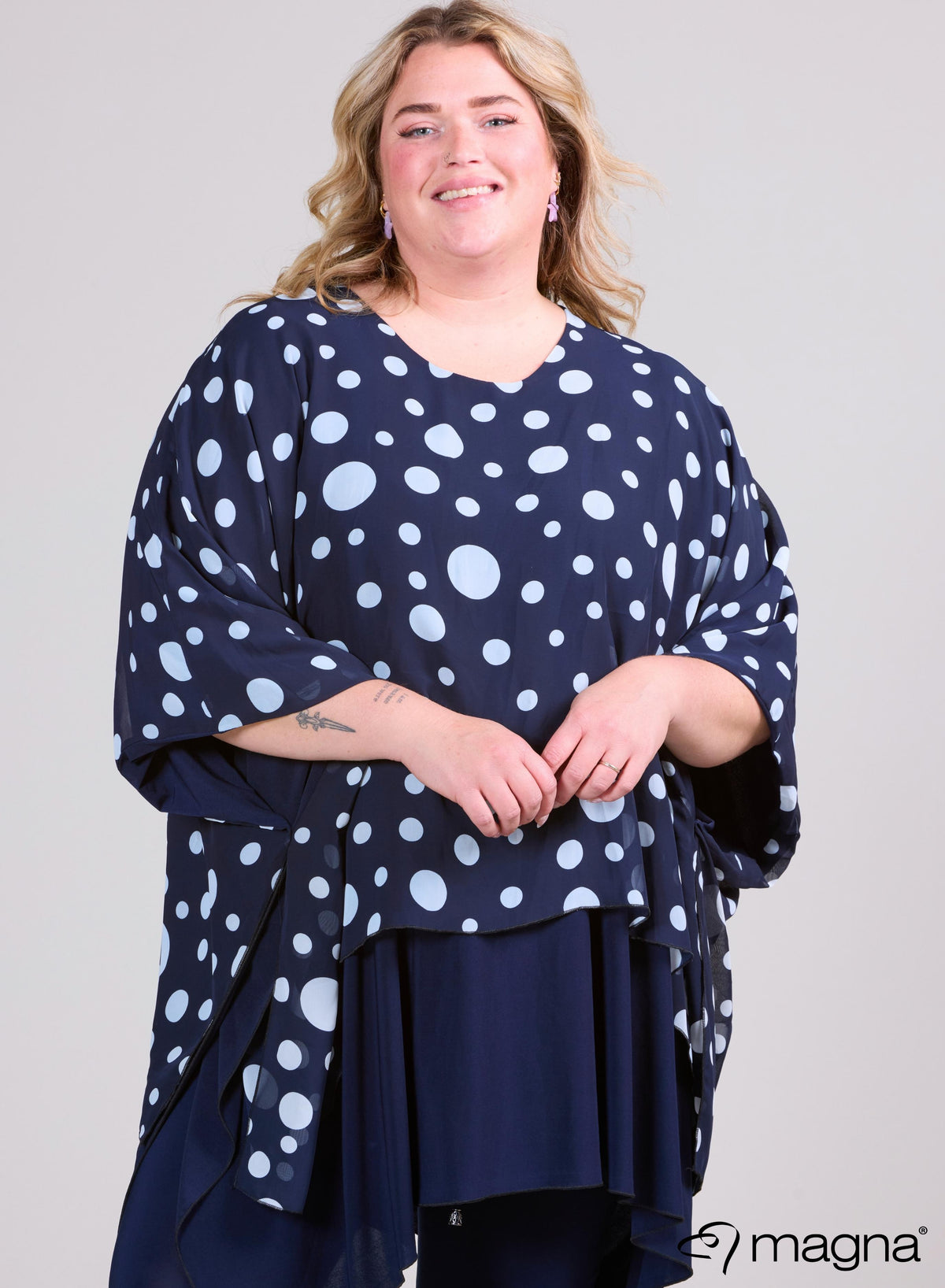 Magna bedruckter Chiffon-Poncho, Einheitsgröße, doppellagig, 490-017