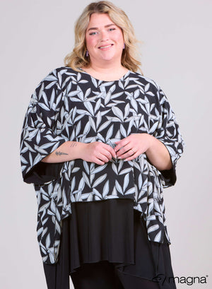 Magna Chiffon-Poncho mit Print, Einheitsgröße, doppellagig, schwarz-weißes Blättermuster