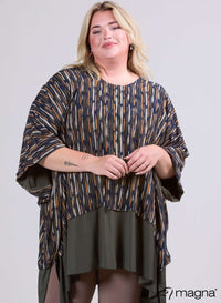 Magna Geprinte Chiffon Poncho Eén Maat Dubbele Laag Streep Patroon Groen