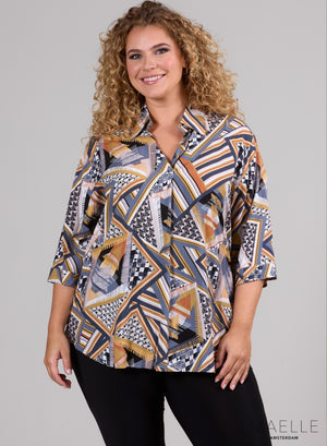 Maelle Luftige Bluse Geometrischer Druck Grau/Orange