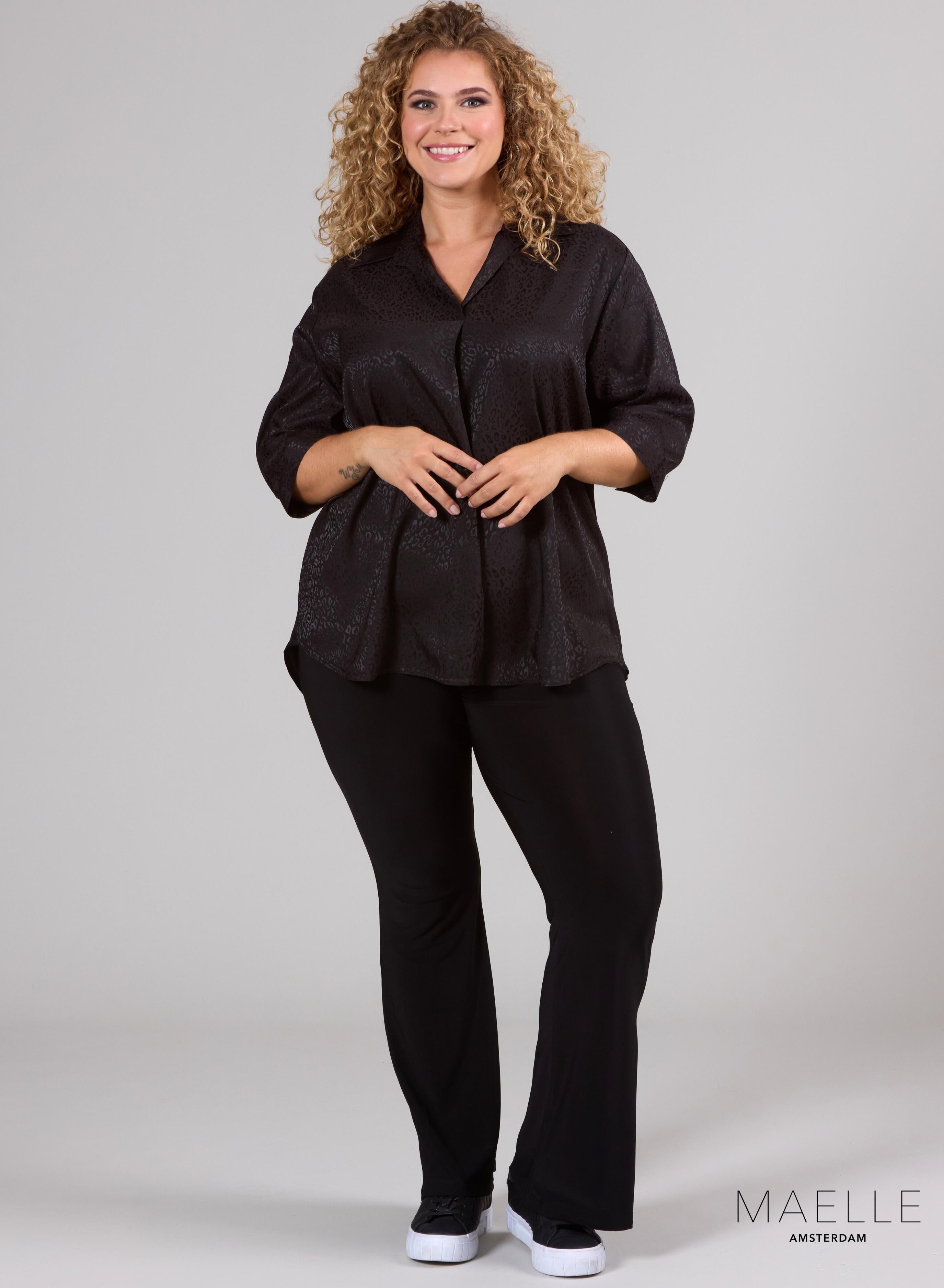 Maelle Seidige Luftige Bluse Ton in Ton Gepard Schwarz