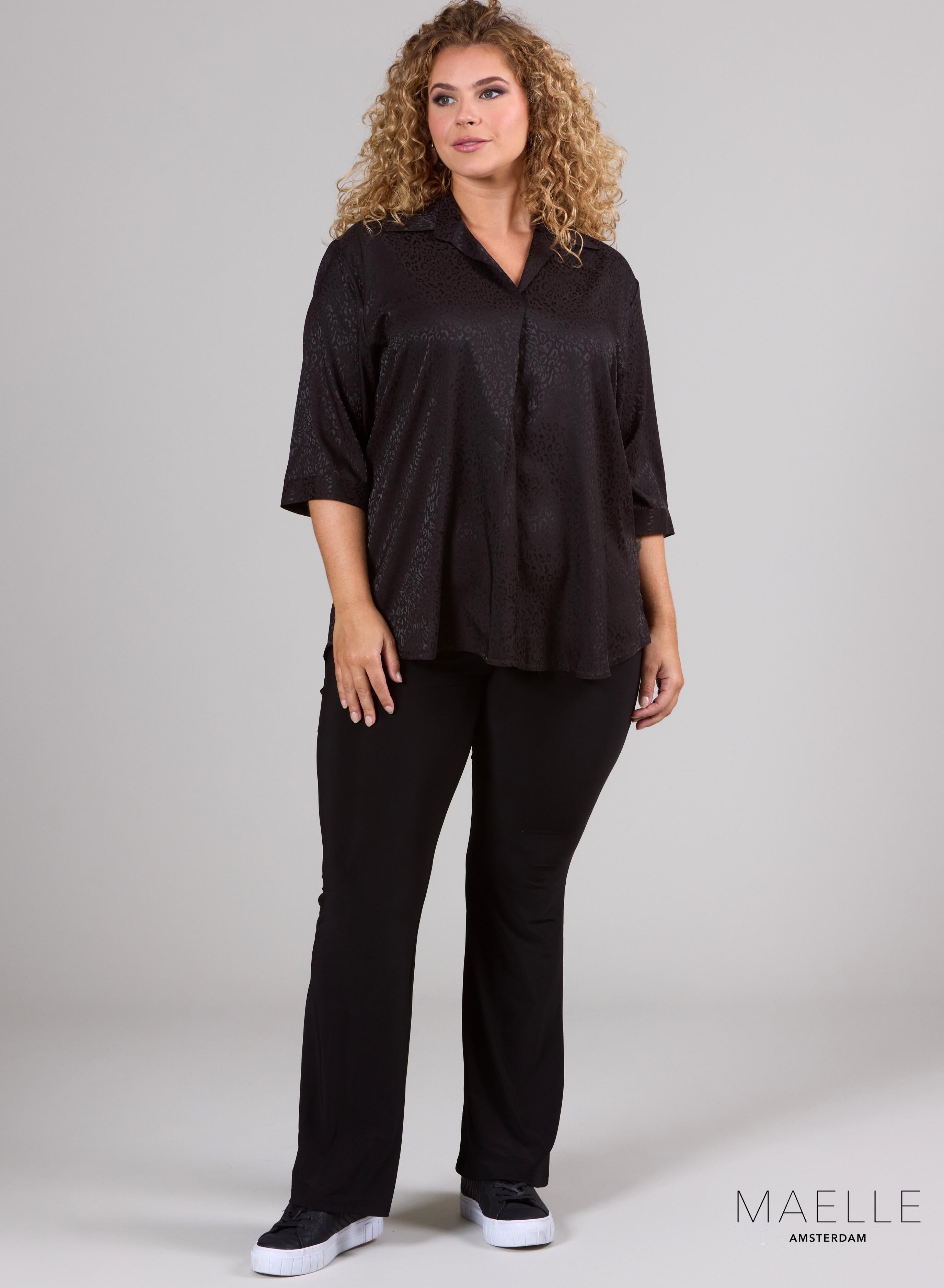 Maelle Seidige Luftige Bluse Ton in Ton Gepard Schwarz