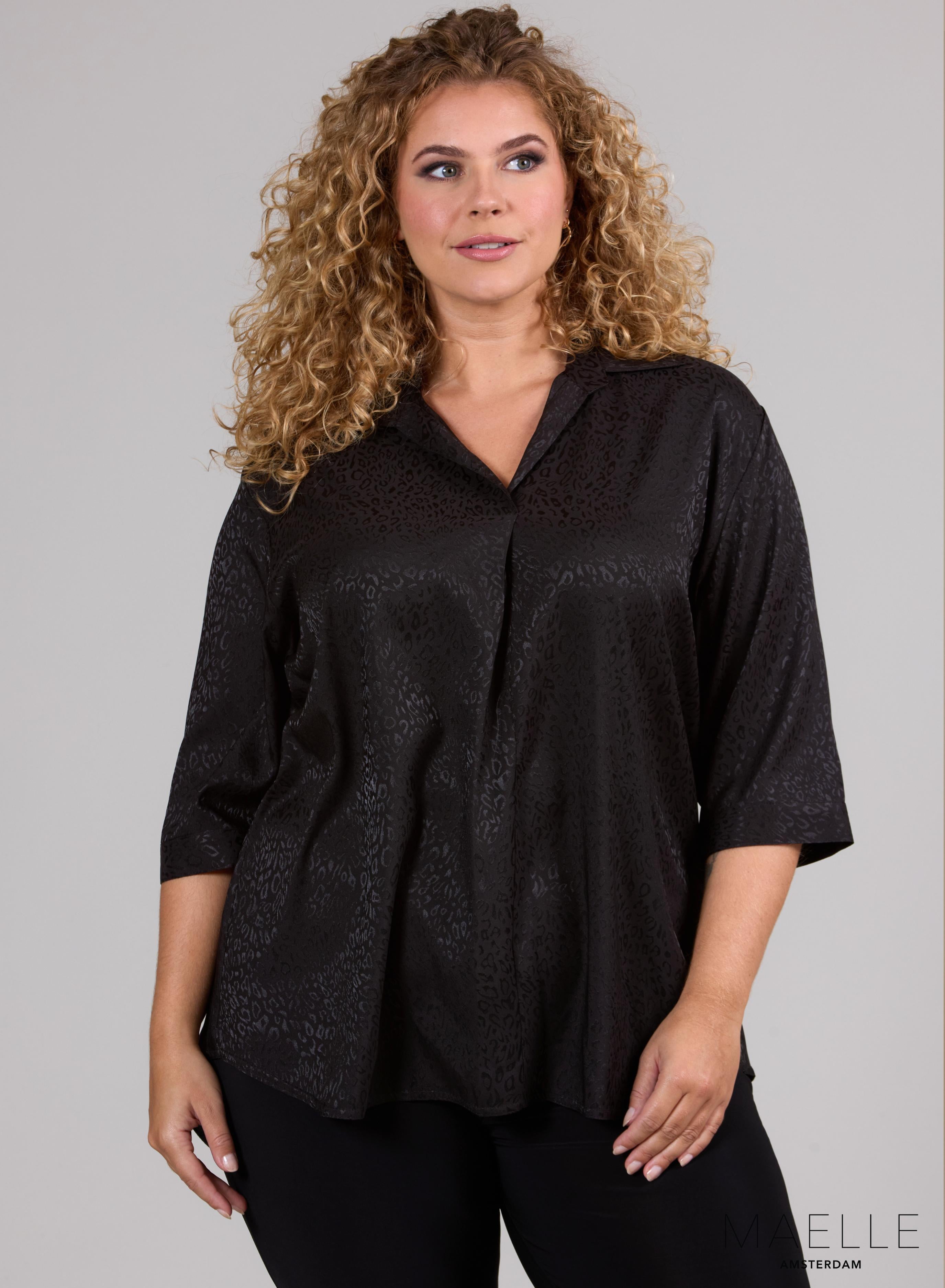 Maelle Seidige Luftige Bluse Ton in Ton Gepard Schwarz