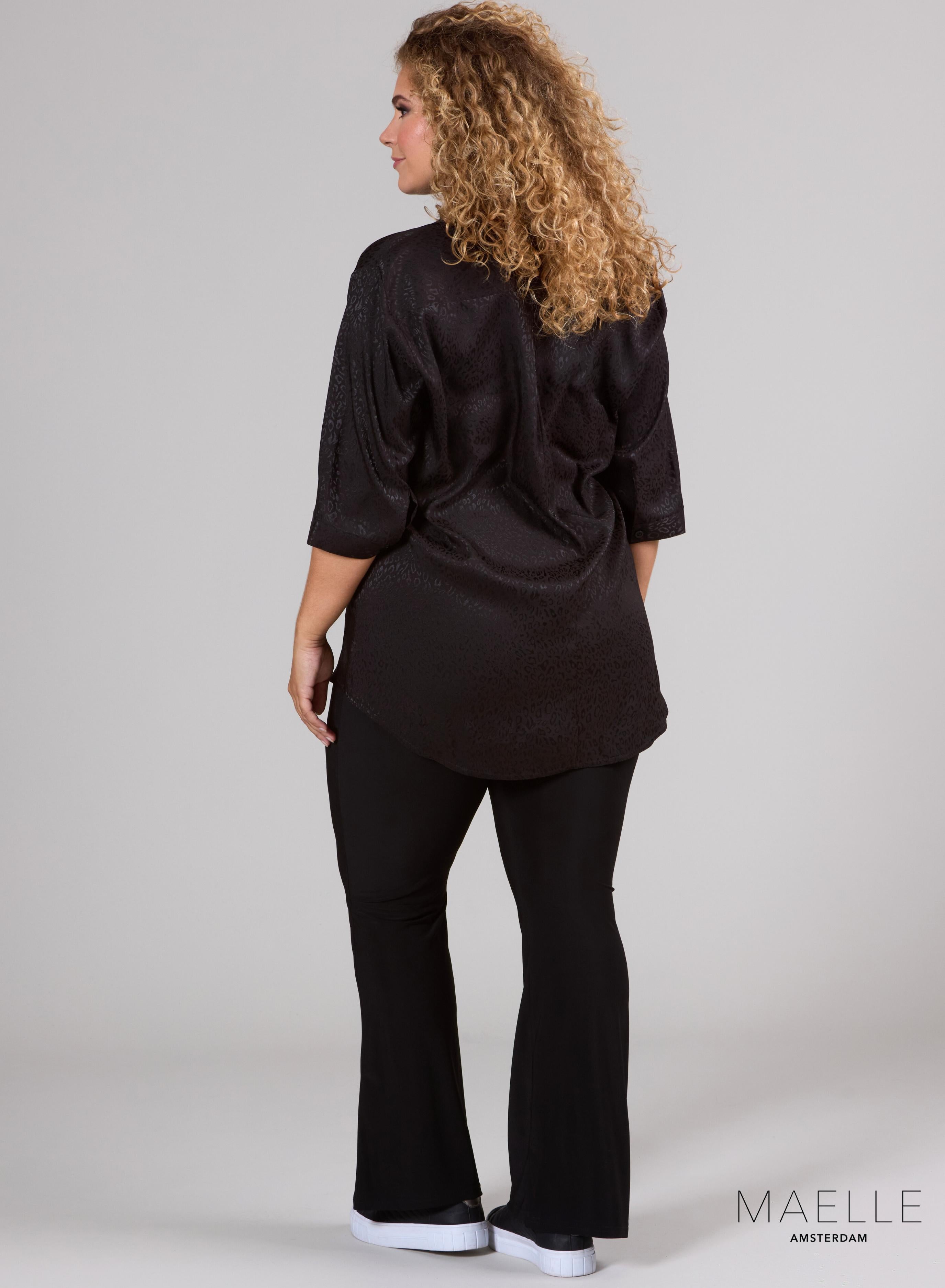 Maelle Seidige Luftige Bluse Ton in Ton Gepard Schwarz
