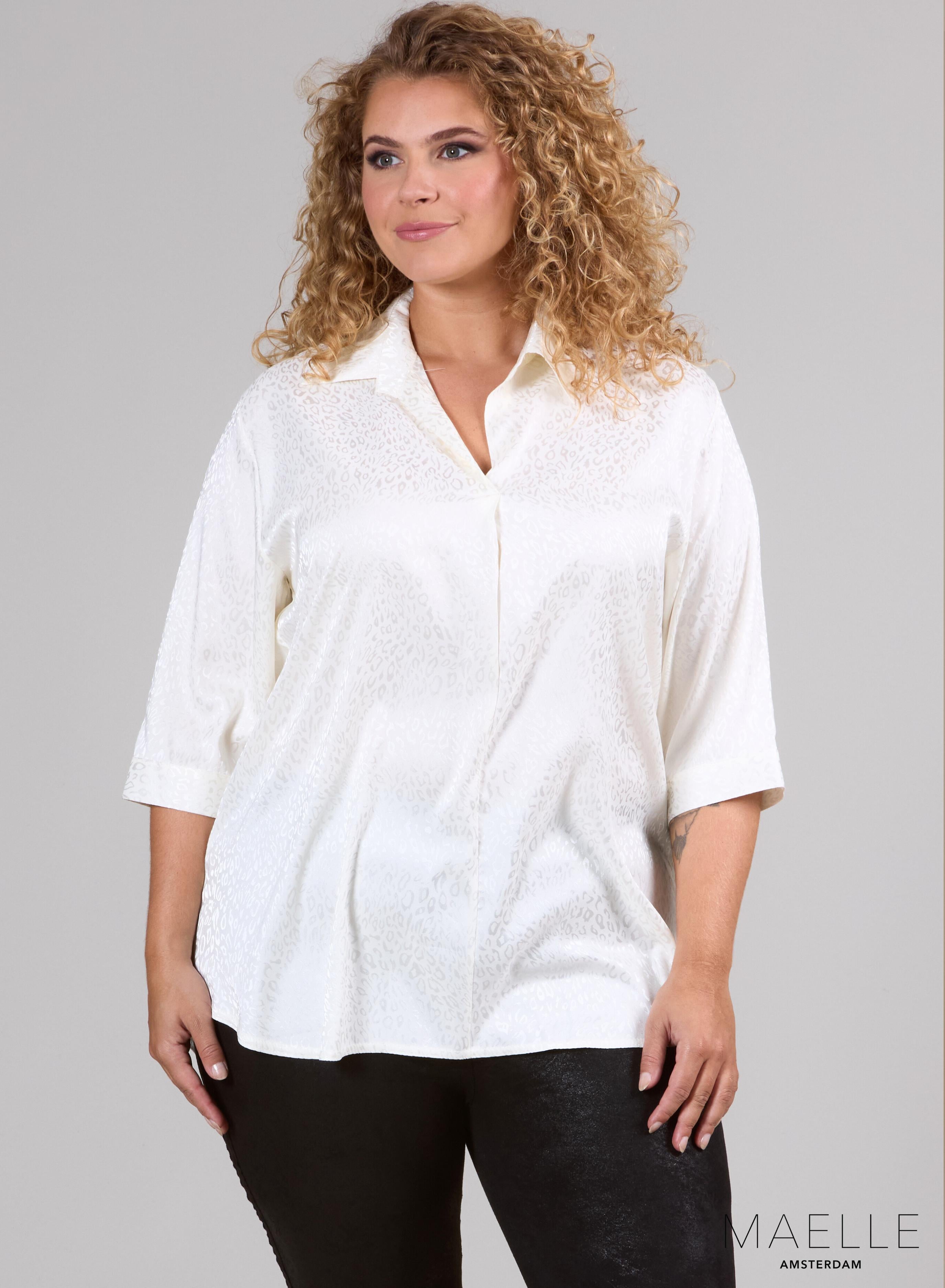 Maelle Seidige Luftige Bluse Ton in Ton Cheetah Off White