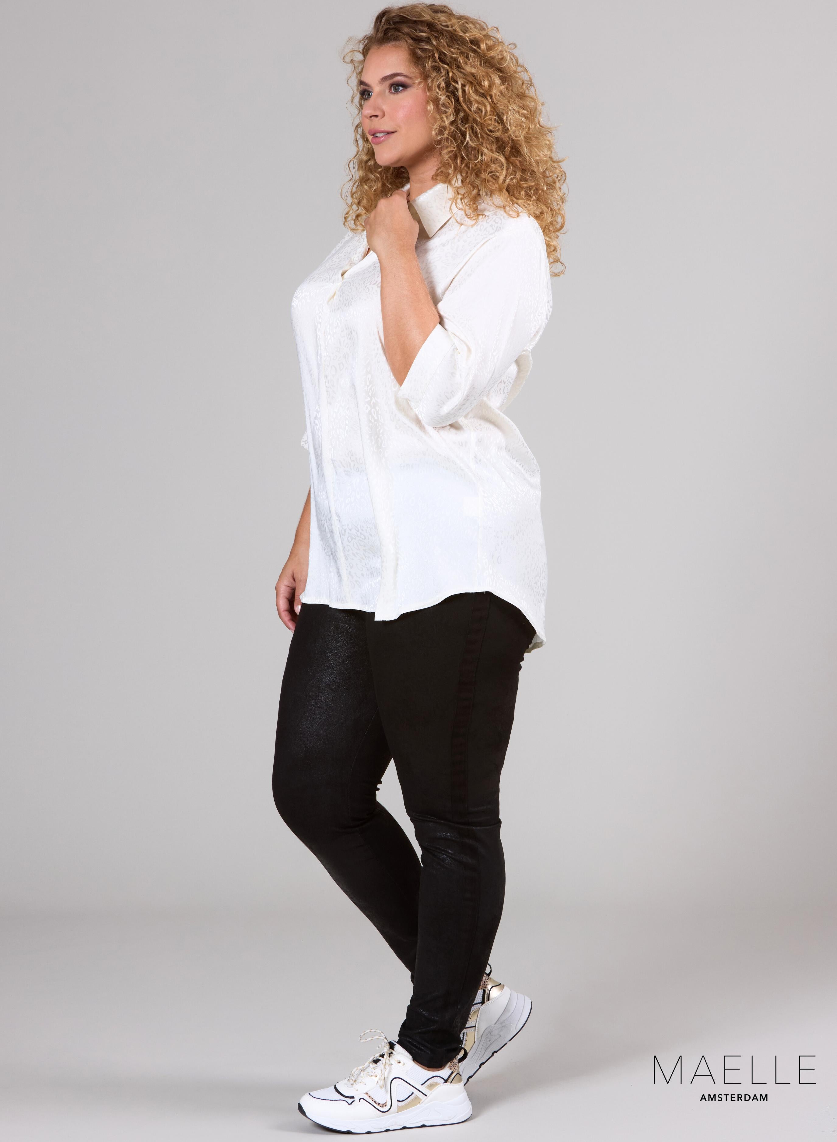 Maelle Seidige Luftige Bluse Ton in Ton Cheetah Off White