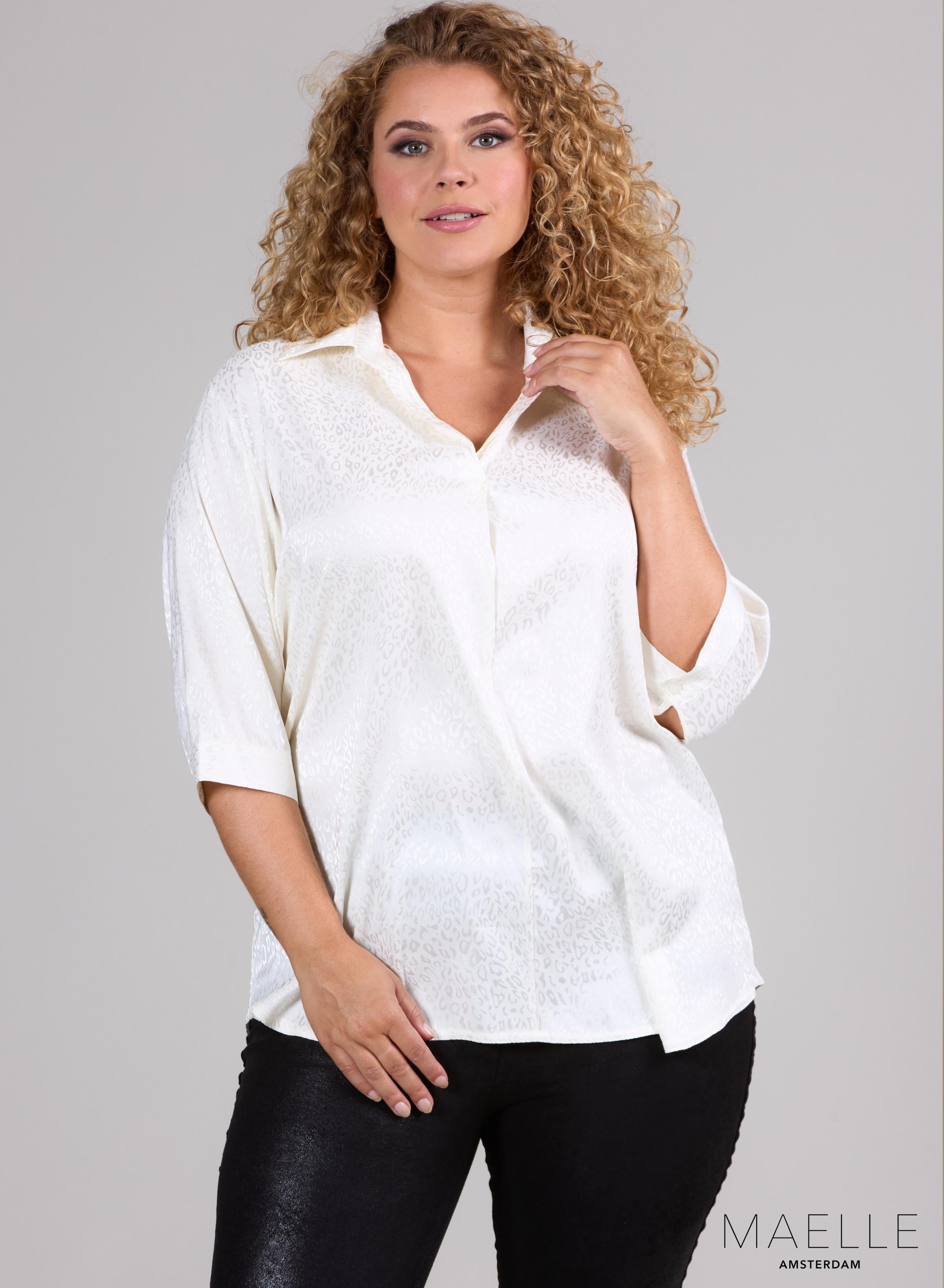 Maelle Seidige Luftige Bluse Ton in Ton Cheetah Off White