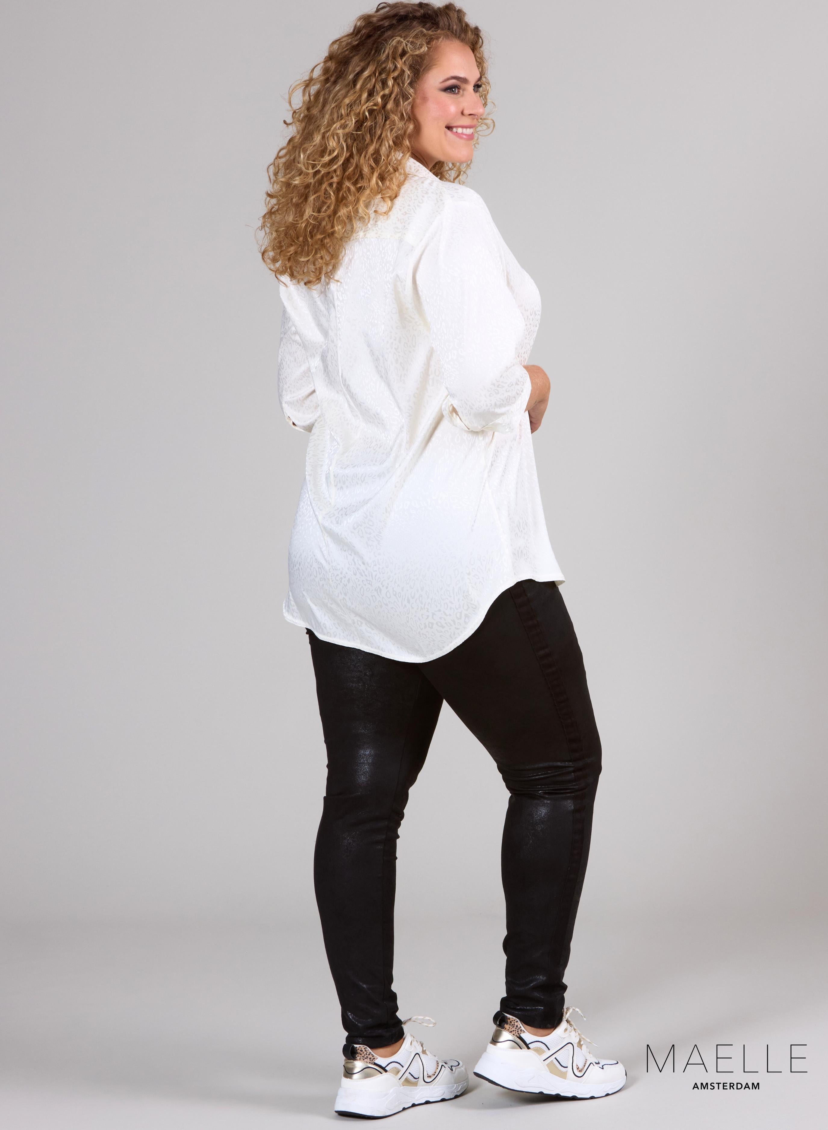 Maelle Seidige Luftige Bluse Ton in Ton Cheetah Off White