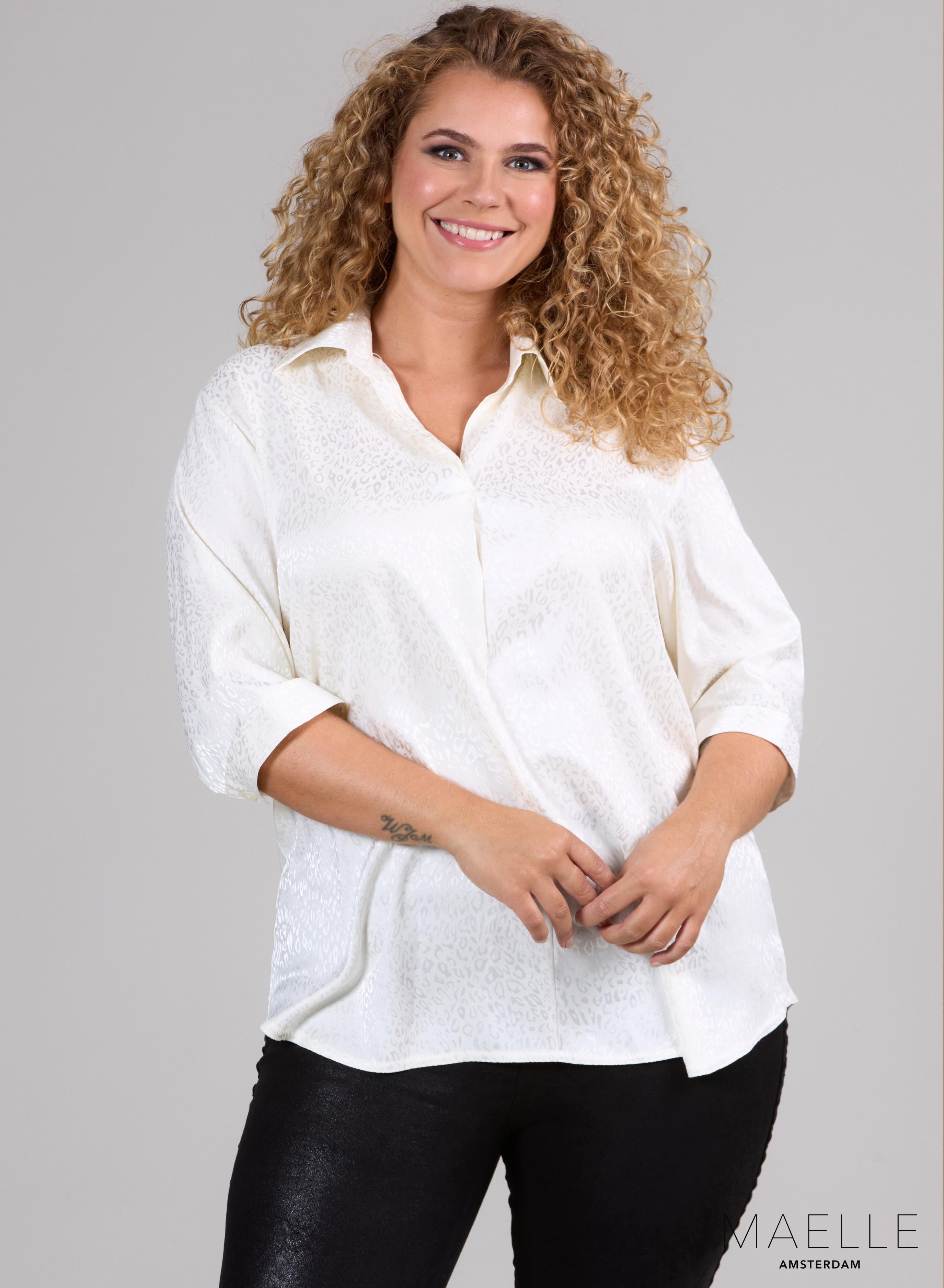 Maelle Seidige Luftige Bluse Ton in Ton Cheetah Off White