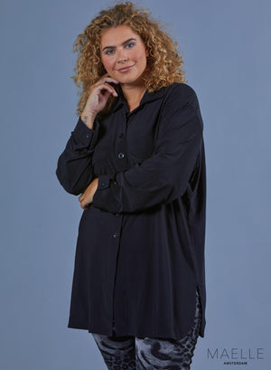 Maelle Oversize-Bluse mit Knöpfen, einfarbig, Schwarz