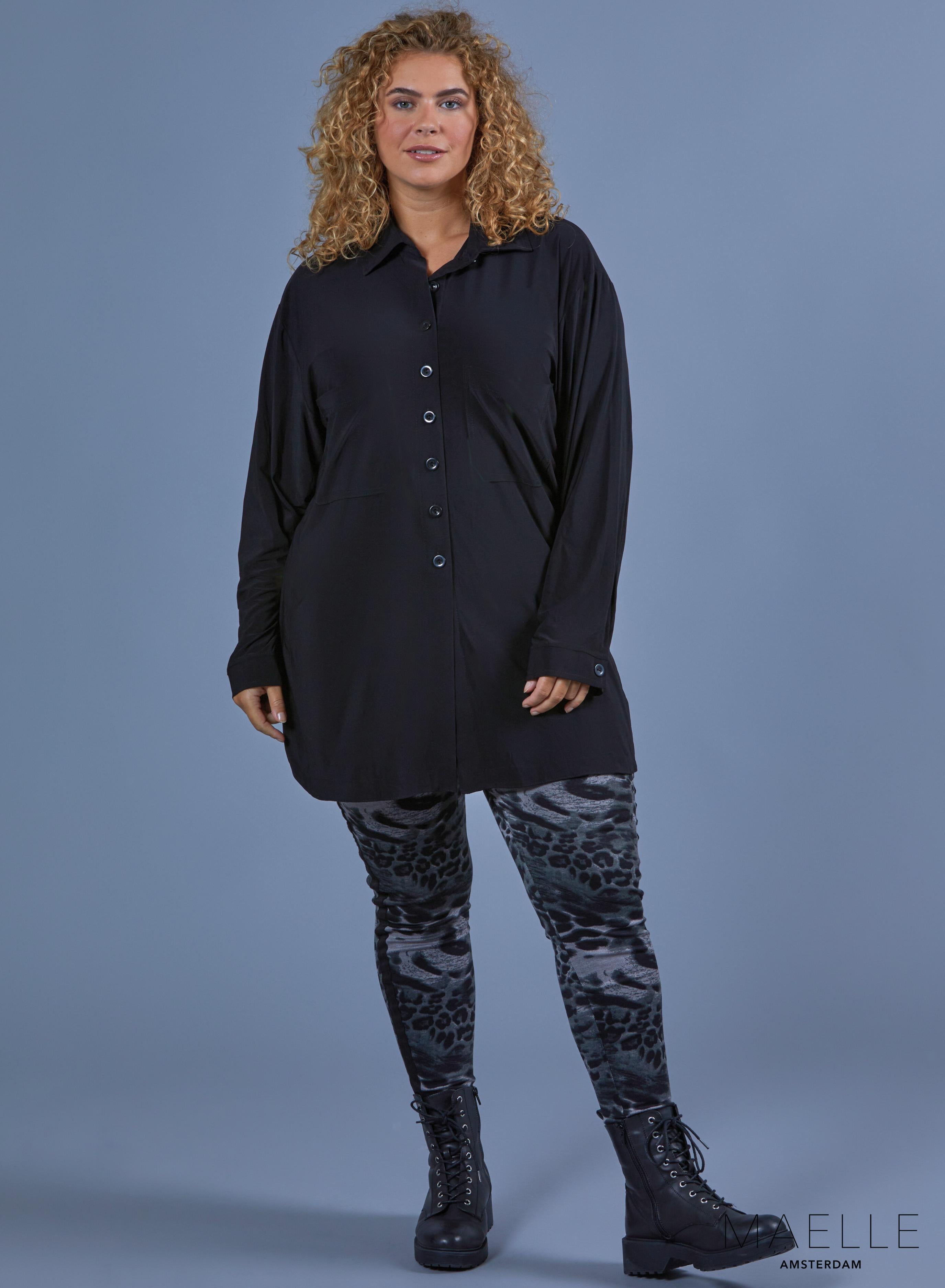Maelle Oversized Button Blouse Solid Black