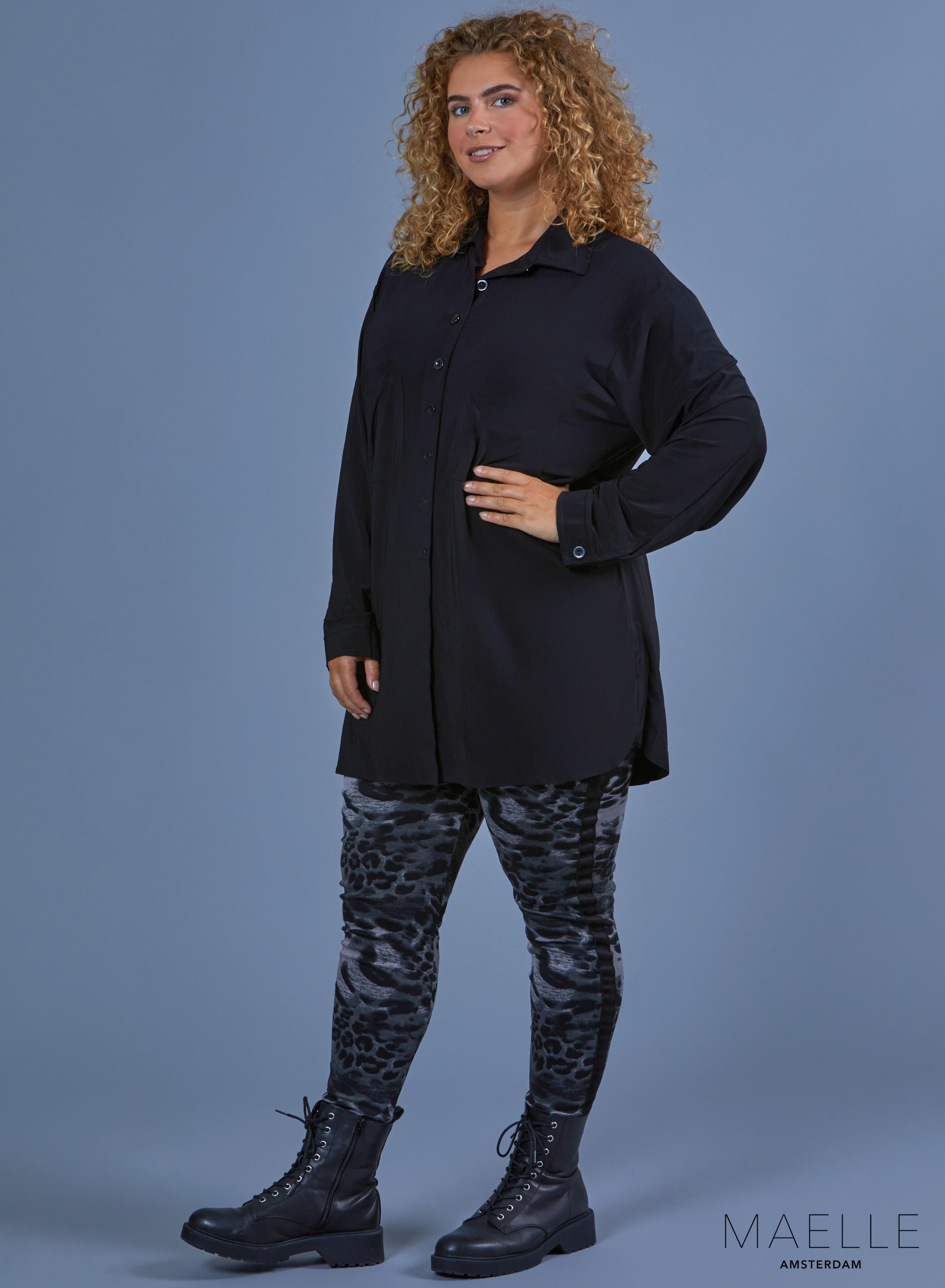 Maelle Oversized Button Blouse Solid Black