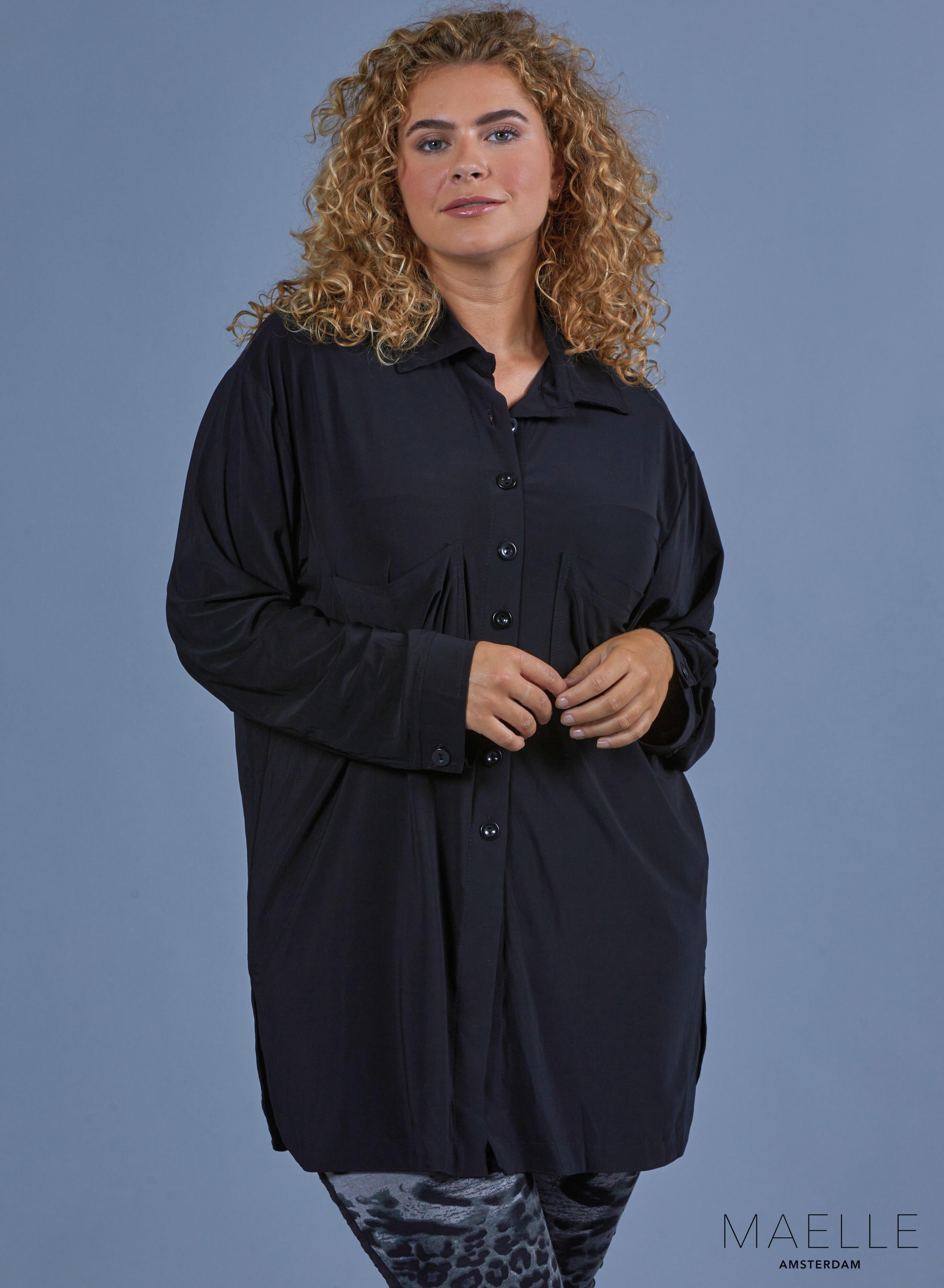 Maelle Oversized Button Blouse Solid Black