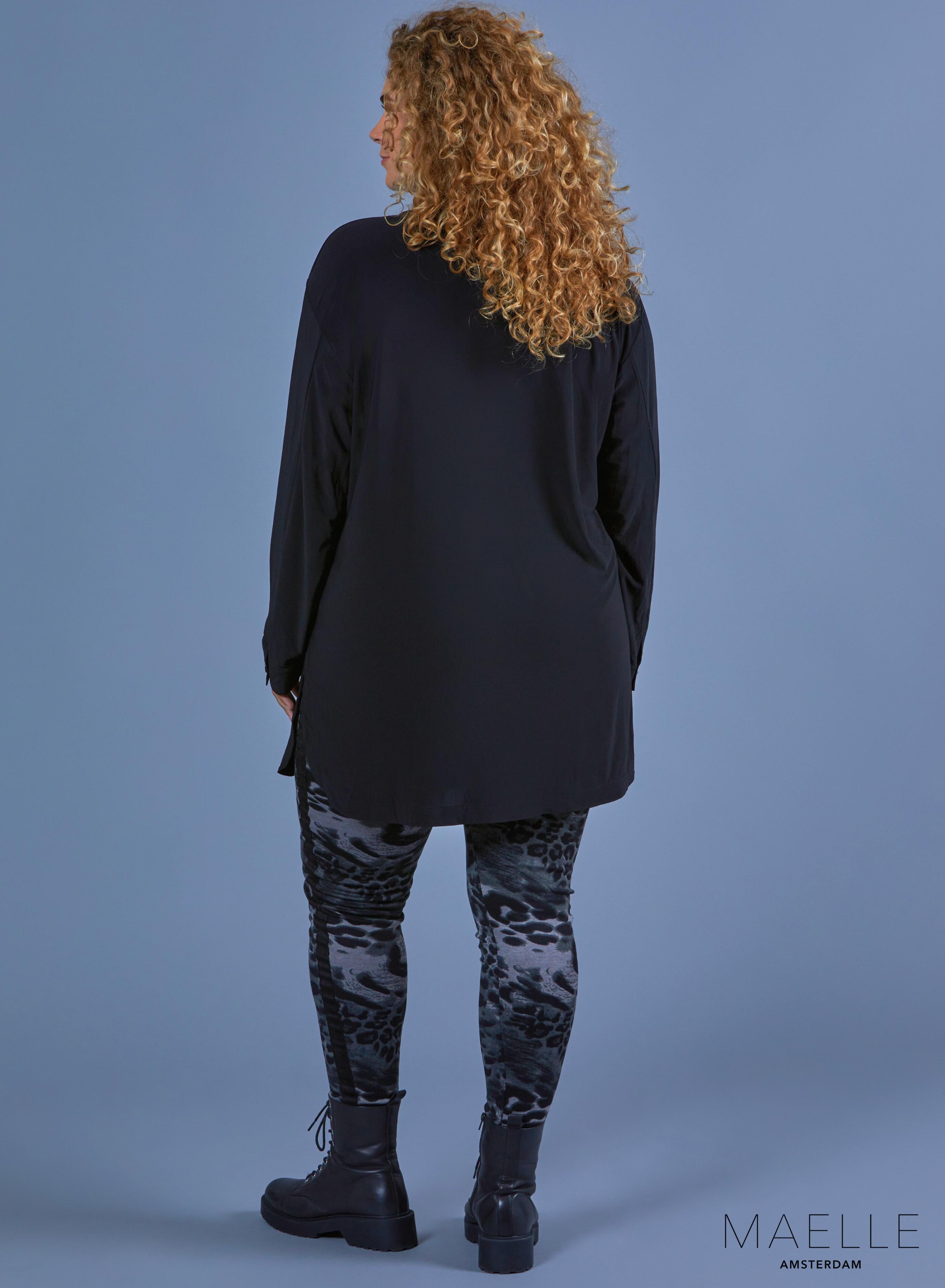 Maelle Oversized Button Blouse Solid Black