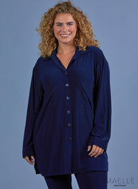 Maelle Oversized Button Blouse Solid Navy