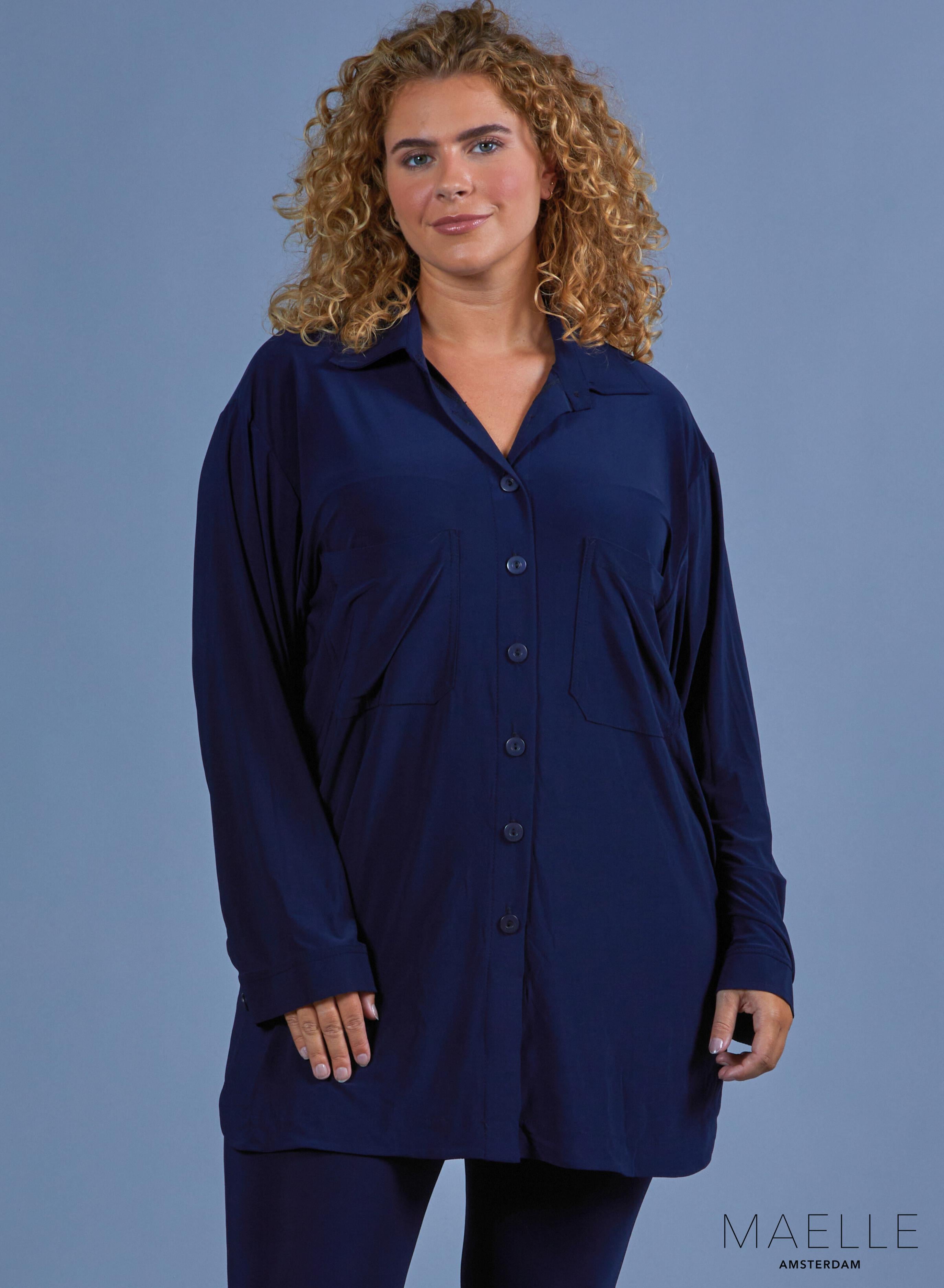 Maelle Oversized Button Blouse Solid Navy