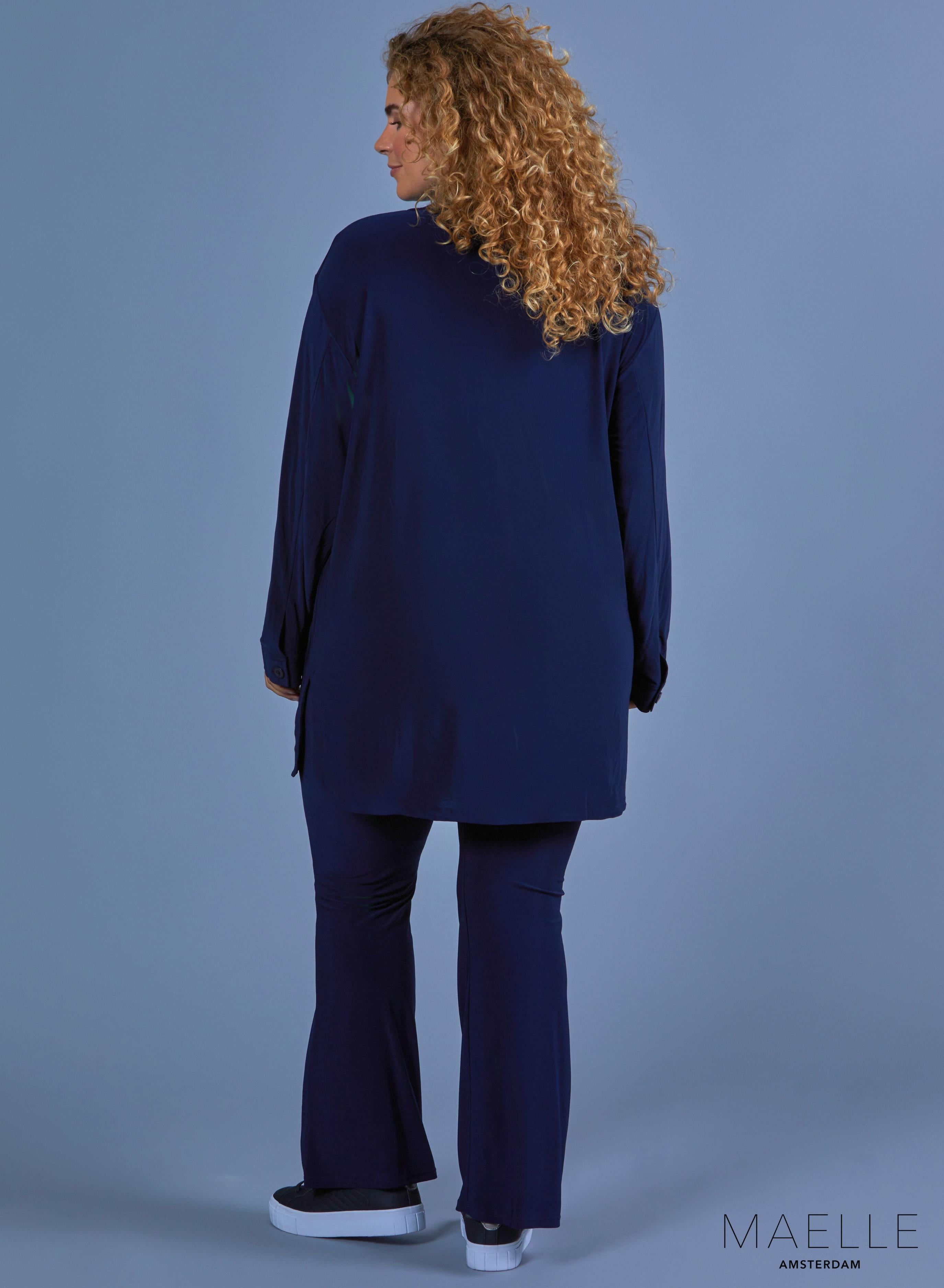 Maelle Oversized Button Blouse Solid Navy